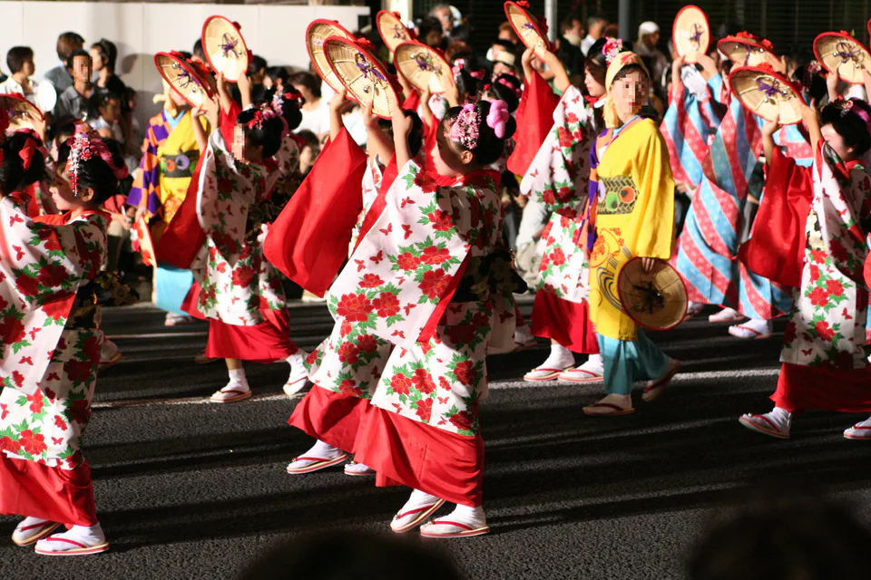 Yamagata Hanagasa dancers on the route through central Yamagata