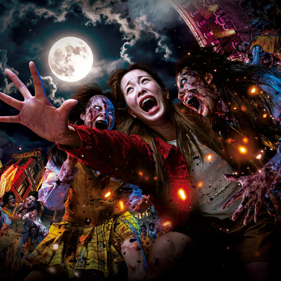 Visuel officiel Street Zombies USJ 2026 montrant une zone Halloween dense où les costumes visiteurs doivent rester maniables