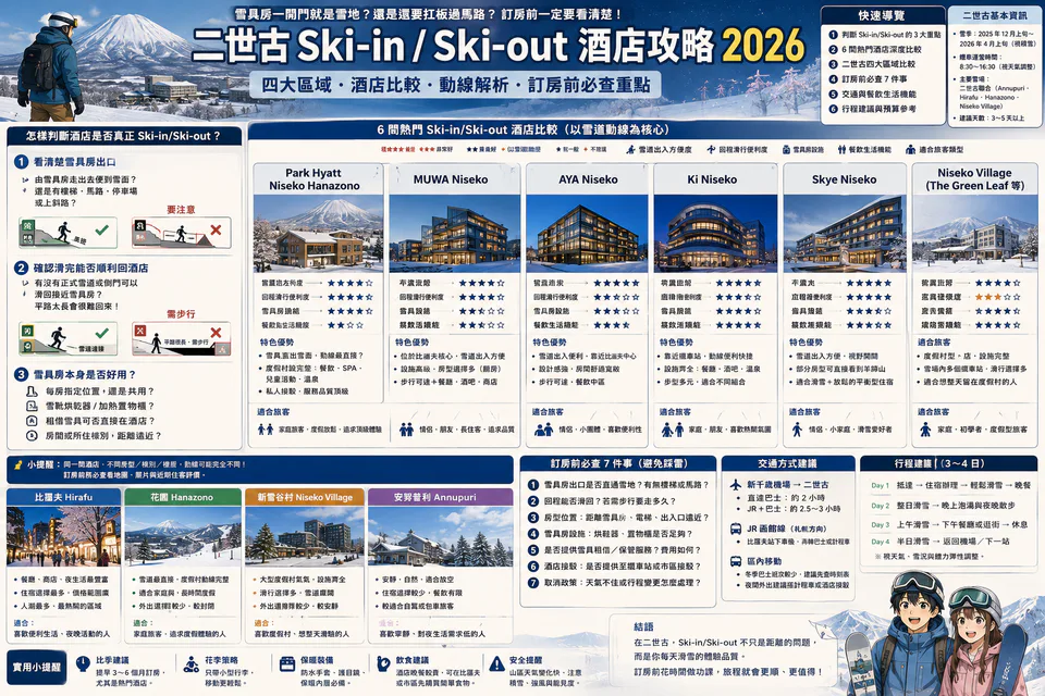 二世古 Ski-in/Ski-out 酒店與雪道動線比較
