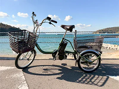 Electric-assist bicycle available from OUGIYA near Miyanoura Port on Naoshima