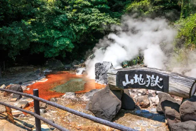 Steam rising through Beppu's famous hot spring district
