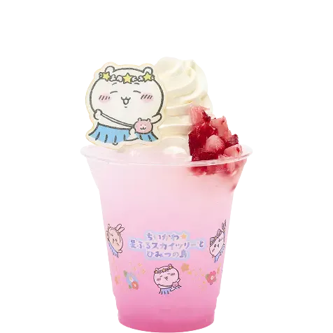 Pink Chiikawa collaboration drink at Tokyo Skytree cafe
