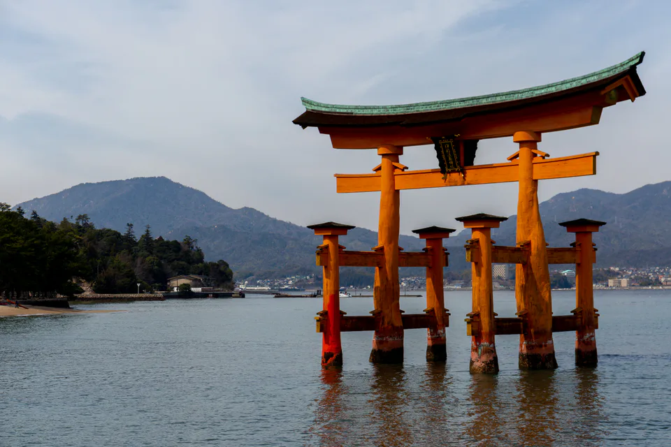 Itsukushima Shrine torii on Miyajima during a two-week Japan itinerary