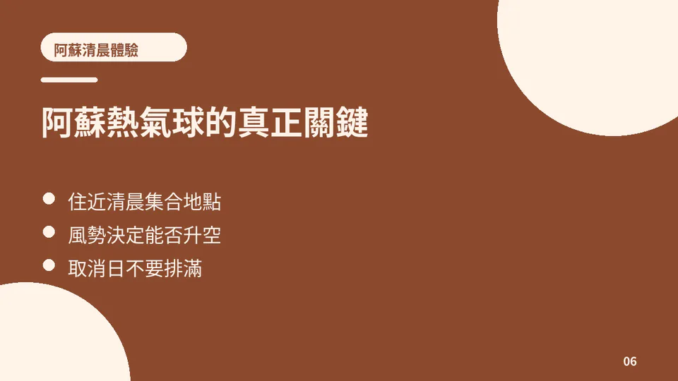阿蘇熱氣球行程與取消風險重點圖