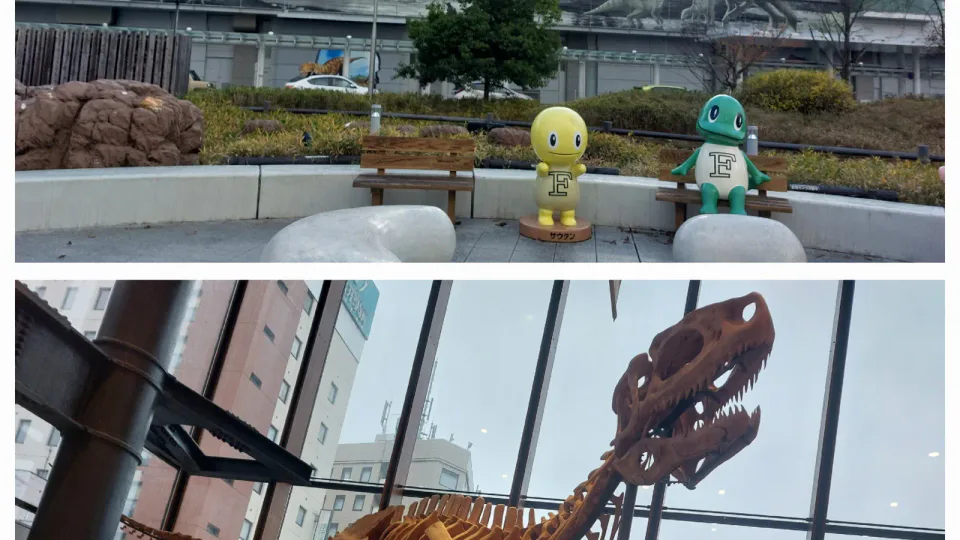Les dinosaures visibles autour de Fukui Station rappellent que le grand musée se trouve en réalité à Katsuyama