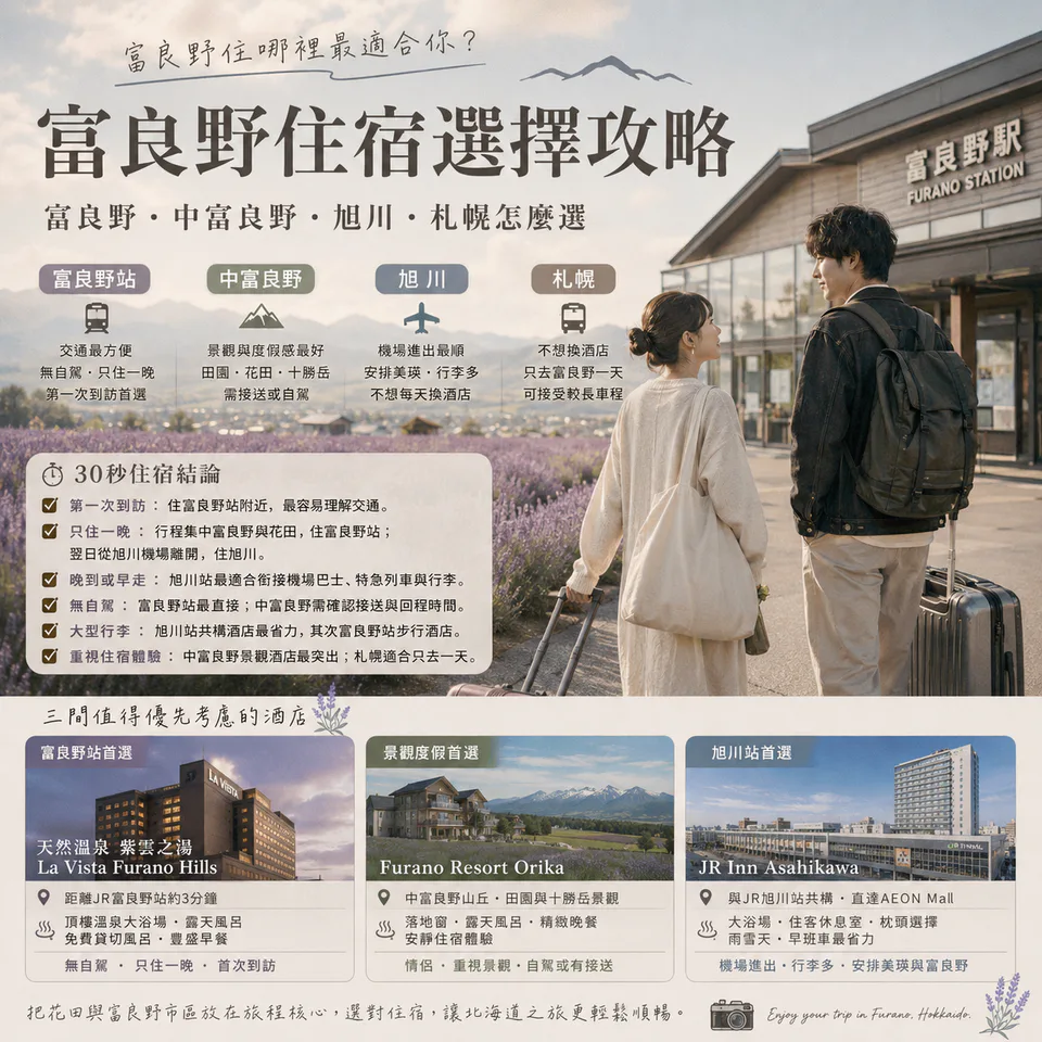 富良野住宿比較:富良野站、中富良野、旭川住宿與札幌基地