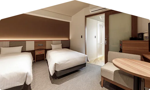 ตัวอย่างห้องพักสไตล์ญี่ปุ่นของ Nishitetsu Hotel CROOM Hakata Gion สำหรับใช้ประเมินพื้นที่กลุ่ม