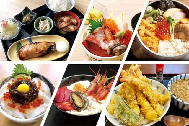 ตัวอย่างอาหารเช้าจากร้านพันธมิตรในตลาดเช้าฮาโกดาเตะของ Tokyu Stay Hakodate Asaichi
