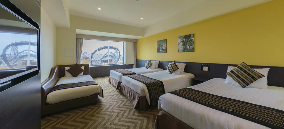 Les chambres de 40 à 45,5 m² du The Park Front Hotel Park View, adaptées à un séjour en famille à Osaka avec USJ.