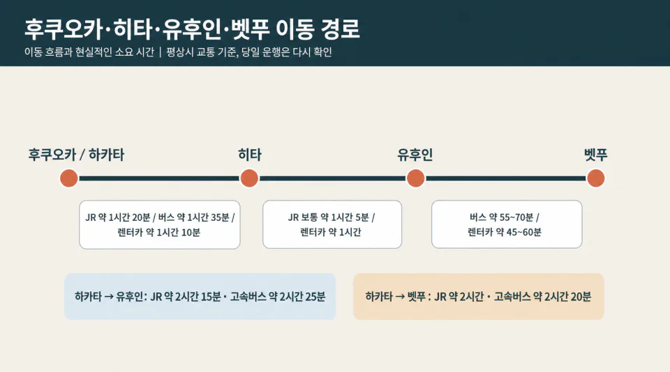 후쿠오카 히타 유후인 벳푸 JR 버스 렌터카 노선도