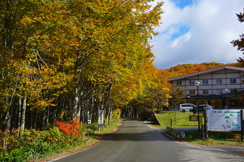 乳頭溫泉鄉休暇村附近山林道路，住宿選擇要把巴士站與最後一哩一起計算