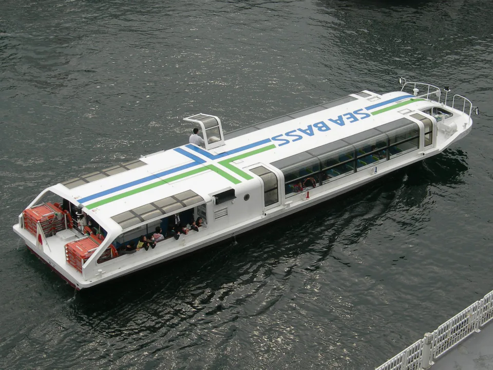 Yokohama Sea Bass harbour boat seen from above during a waterfront transfer