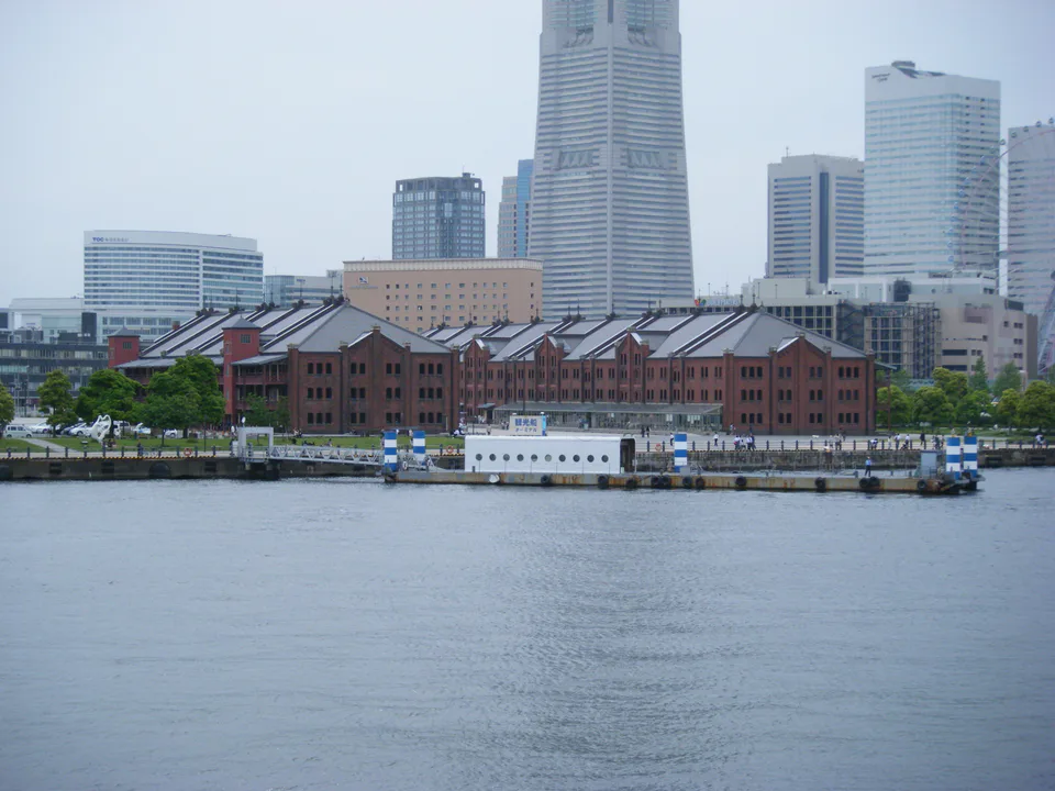 Yokohama Red Brick Warehouse and waterfront seen from Osanbashi, one of the Sea Bass harbour areas