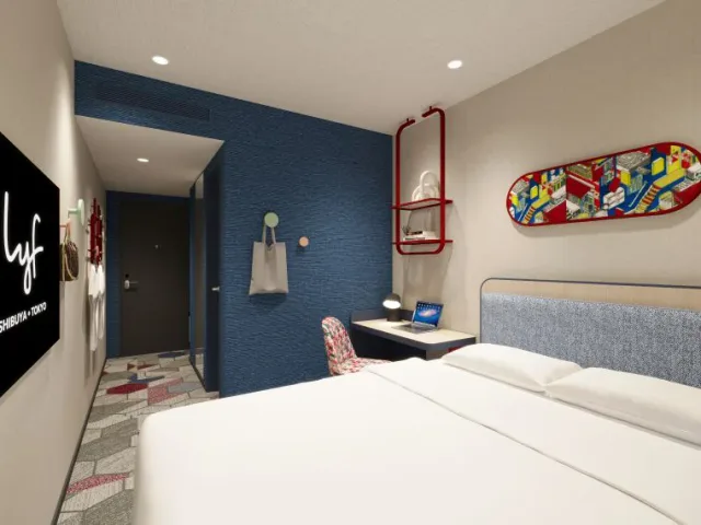 lyf Shibuya Tokyo Studio Room with double bed and pop-art details