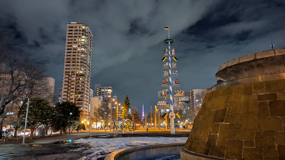 Odori Park in Sapporo at night during a multi-night winter stay