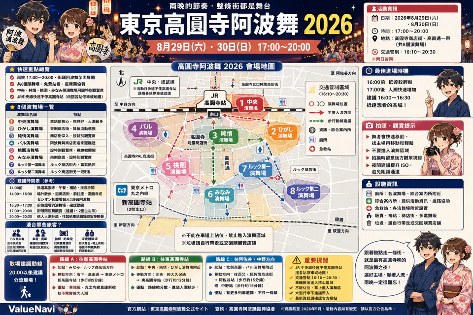 Tokyo Koenji Awa Odori 2026|ดูโซนไหนดี เลือกที่นั่งหรือชมฟรี และกลับสถานีไหน