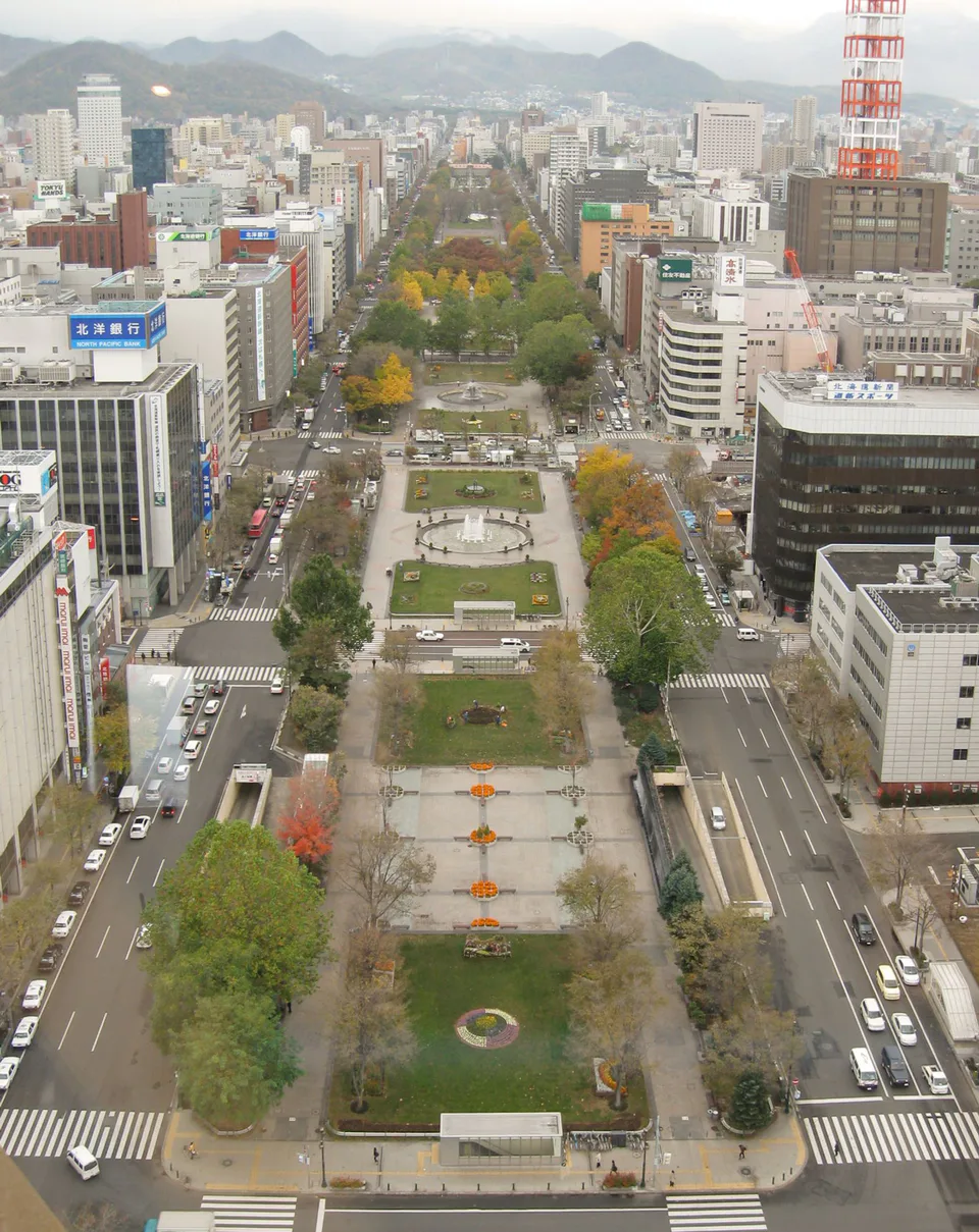 Odori Park in central Sapporo, illustrating the easiest first-trip accommodation and transport base