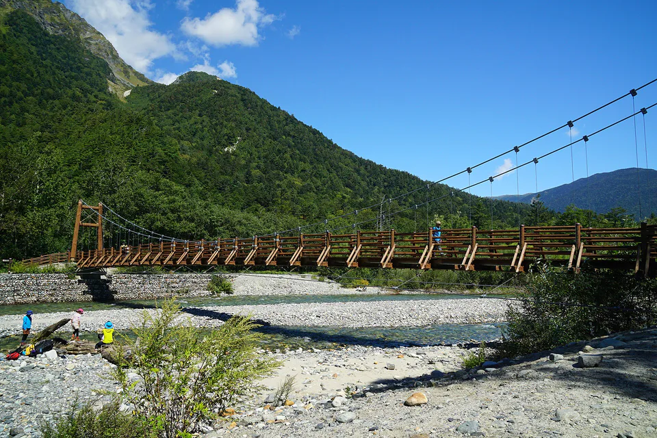 Myojin Bridge and autumn forest on a longer Kamikochi walk requiring at least half a day