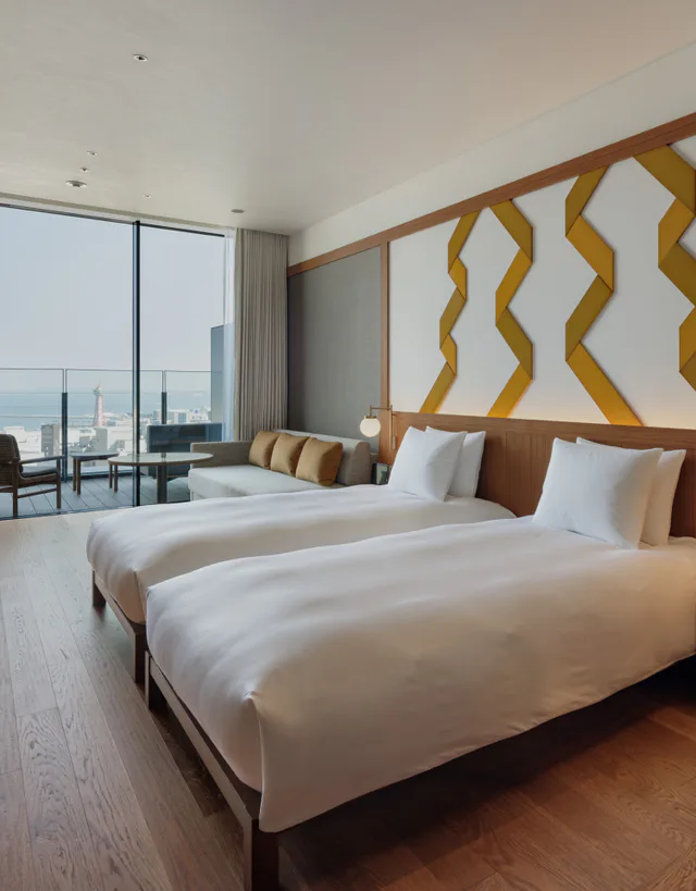 ONE FUKUOKA HOTEL guest room for two friends comparing space and hotel time in Tenjin