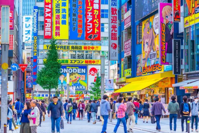 Japanese electronics megastore shopping area where visitors can use tax-free discounts