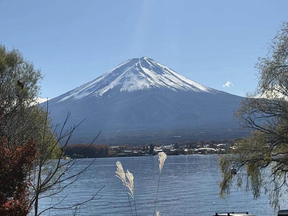 Mount Fuji viewed across Lake Kawaguchiko, illustrating that correct room orientation cannot guarantee mountain visibility in cloud
