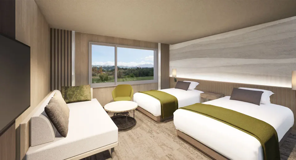 Renovated standard guest room at KAMENOI HOTEL ASO for an overnight Fukuoka-to-Aso itinerary