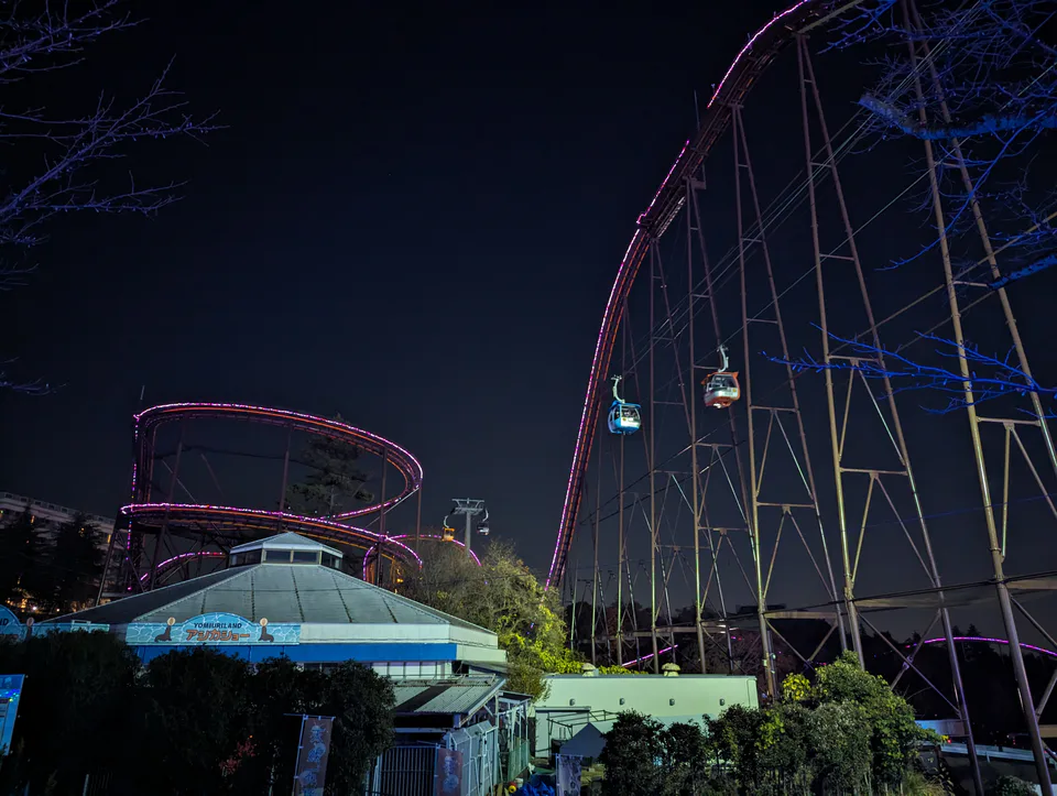 Montagnes russes illuminées de nuit