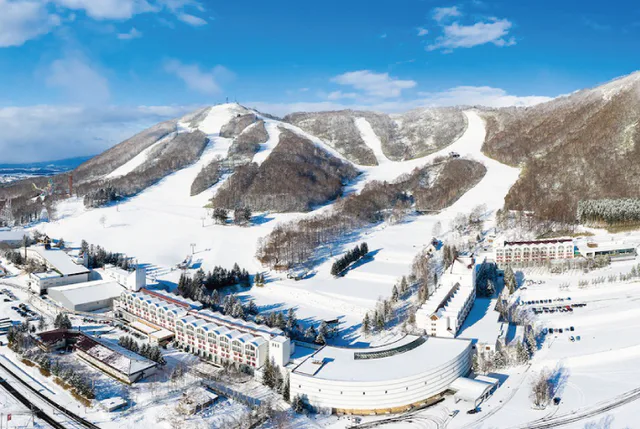 Rusutsu Resort ski slopes and hotel complex in winter