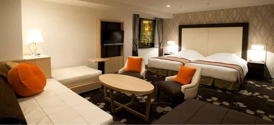 Chambre familiale 4 du Hotel Granvia Osaka, adaptée pour les familles avec beaucoup de déplacements en JR à Osaka.