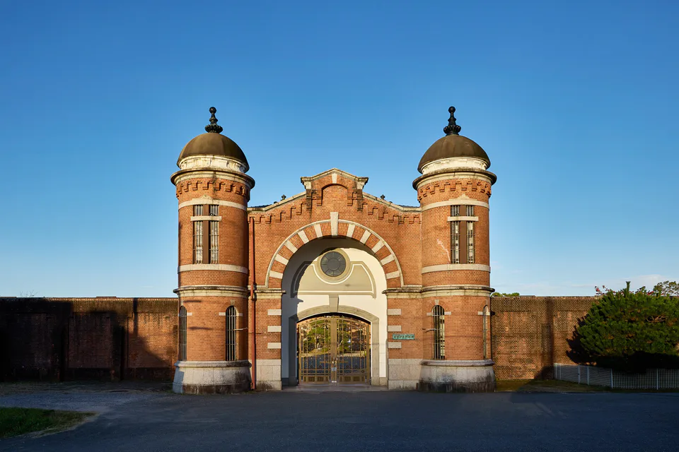 Red-brick buildings and central guard station at Nara Prison Museum