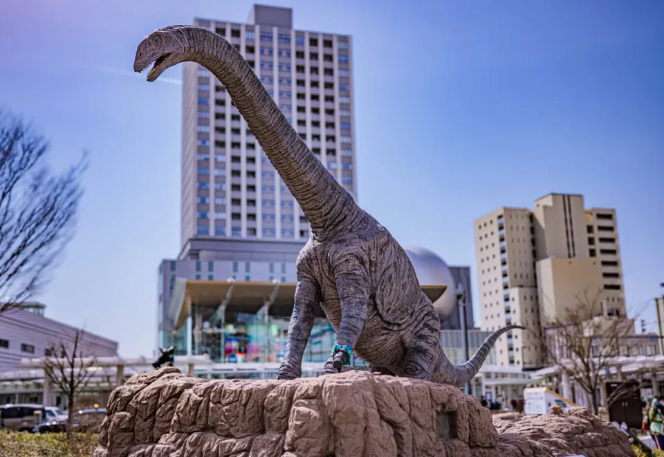 Dinosaur monument outside Fukui Station