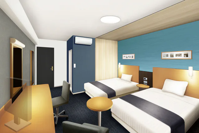 Comfort Hotel Saga 22㎡ Twin Standard 객실과 큰 캐리어를 정리할 공간