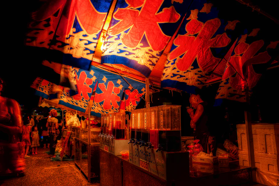 Japanese summer-festival food stalls illustrating advance food and hydration planning
