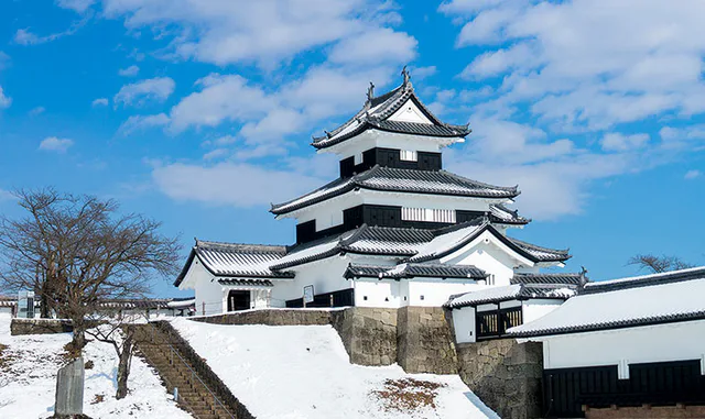 冬季白河小峰城三重櫓與石垣雪景，日本100名城 No.13